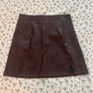 Brown Leather Crocodile Skirt